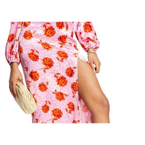 Gonna Midi Topshop Chic Rosa Floreale in Raso Taglia 10 US, Lucida in Seta Spandex con Volant e Cintura, Stampa Moderna Chic, Lunghezza Corta XS, Vita Alta - Product Image 2