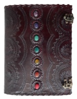 Extra Large 7 Chakra Stone Work Journal en cuir véritable fait à la main Book Of Shadow Notebook Journal Nouveau Design Papier de coton non doublé