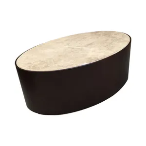 High Quality Luxury Design Console <b>Centre</b> Table Black-Coated Body Frame with Wooden Top Oval Shape Wholesale Price Coffee Table - Product Image 1