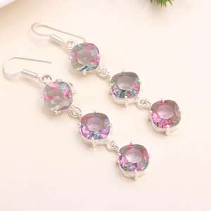 Boucles d'oreilles pendantes tendance en argent sterling 925 avec bio-tourmaline, cadeau de mariage chrétien, bijoux pour femmes - Product Image 3