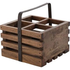Handmade Natural Wood Serving Caddy Decorative <b>Kitchen</b> Organizer for <b>Storage</b> Tableware Cutlery Office Use With Metal Handle - Product Image 2