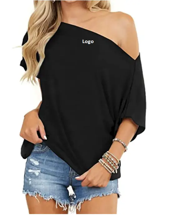 Blusa holgada informal con manga de murciélago para mujer, Top con hombros descubiertos, manga corta, holgada