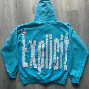 OEM personalizado desgastado apliques bordado parche sudaderas con capucha Vintage algodón calle de gran tamaño Zip up Sudadera con capucha para los hombres - Product Image 2