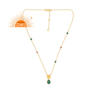 Best Quality Sterling Silver 18K Gold Plated Red <b>Onyx</b> & Green <b>Onyx</b> Gemstone Pendant <b>Necklace</b> Demi Fine Jewelry Manufacturer - Product Image 1