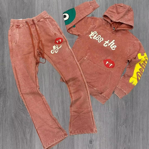 Chándal Extra Grande para Hombre, Invierno, Estampado por Transferencia de Calor, Lavado Vintage, Cremallera, 100% Algodón, Felpa Francesa, Pedrería - Product Image 4