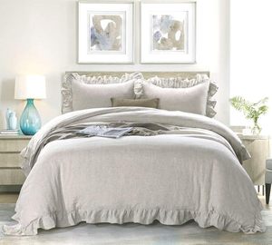 100% Stone Washed Cotton Duvet Cover Set 3-Piece <b>Ruffled</b> Style Button Closure Corner Ties 200TC for Home Hotel King Sizes-All - Product Image 1