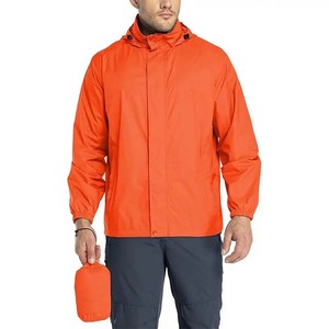 OEM High Street <b>Men's</b> Premium Orange Windbreaker Canvas <b>Rain</b> <b>Jacket</b> <b>Lightweight</b> Windproof Outdoor Shell with Adjustable Hood - Product Image 2