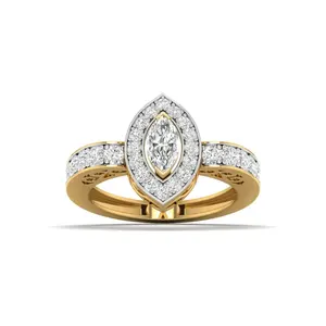 Bague en or jaune 10K 14K 18K de qualité supérieure, 0,80 ct, taille marquise, halo de diamants solitaire à 50 pointes, pour femmes, fournisseur en gros - Product Image 1