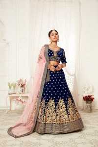 Premium hecho a mano diseñador azul marino dorado Zari bordado Lehenga pesado lujo Dupatta impresionante Bollywood indio pakistaní - Product Image 3