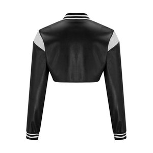 Veste bomber de baseball universitaire à manches longues en tricot sur mesure OEM, patchs brodés en chenille, veste universitaire noire régulière pour femmes - Product Image 5
