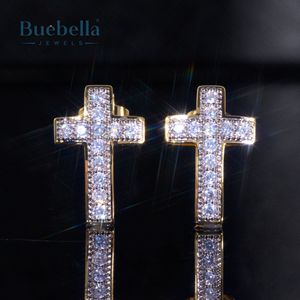 S925 plata esterlina 14K oro revestimiento Moissanite Micro Cruz Stud pendientes para hombres - Product Image 4