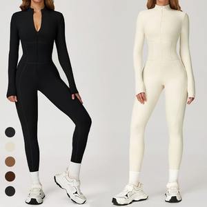Combinaison d'hiver chaude pour femmes Doublure en polaire Fermeture éclair Sans manches Combinaisons de sport Vêtements de sport Coupe ajustée Combinaison de yoga une pièce - Product Image 3