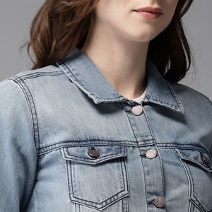 Chaqueta vaquera de manga larga informal para mujer, precio barato, OEM, transpirable, a prueba de viento, ecológica, cálida, elegante, personalizada, 100% - Product Image 6