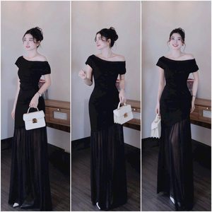 Robe de soirée maxi élégante noire à épaules dénudées pour femmes, OEM - Product Image 6