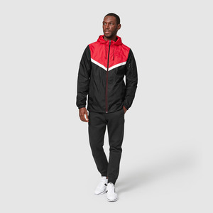 Veste coupe-vent à capuche et fermeture éclair en polyester pour hommes, col montant, logo imprimé, course à pied hivernale à la mode - Product Image 3