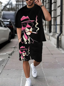 Ensemble t-shirt et short à manches courtes imprimé décontracté pour hommes Collection été extérieur respirant Vêtements de sport pour adultes fitness - Product Image 2