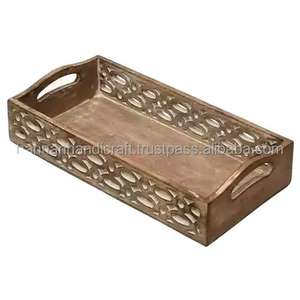Plateau de service traditionnel indien en bois massif, fait main, luxueux, élégant, durable, respectueux de l'environnement, compatible lave-vaisselle, personnalisable pour les repas - Product Image 2