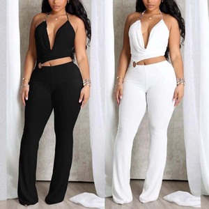 Monos de moda para mujer, mono Sexy de una pieza calado con cuello Halter, mono largo de longitud Irregular suave y profundo de Color 2025 - Product Image 1