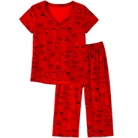 Ensemble de pyjama 2 pièces pour femme en jersey 100% coton, imprimé avec logo sur le devant, doux, respirant et à séchage rapide, pour le printemps/l'automne