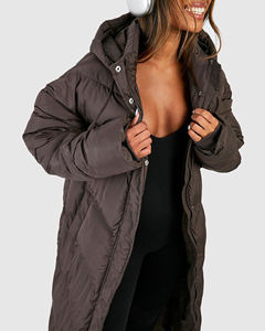 Chaqueta acolchada de abrigo largo para mujer superventas, Chaqueta larga con capucha transpirable impermeable teñida de algodón acolchado cálido - Product Image 6