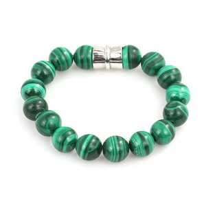 925 Sterling <b>Silver</b> Fashion <b>Bracelet</b> with Round Malachite Stone Elegant Beaded <b>Bangle</b> Design - Product Image 1