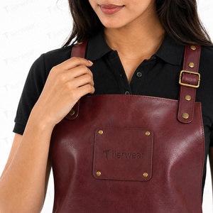 Delantal de Cuero para Mujer, Diseño Bicolor Marrón, Impresión Digital Tejida, Manga Corta, Cierre de Broches, Uniforme para Camareros de Restaurante y Bar - Product Image 6