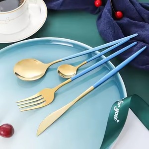 Ensemble de couverts de luxe vintage en acier inoxydable avec manche coloré poli brillant, ensemble de couverts fantaisie en métal - Product Image 1