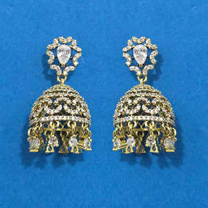 Colección exquisita, diseño impecable, Zirconia cúbica, Jhumki, 2 tonos, chapado en rodio, corte princesa, diamante, elegante diseño Mehndi - Product Image 2