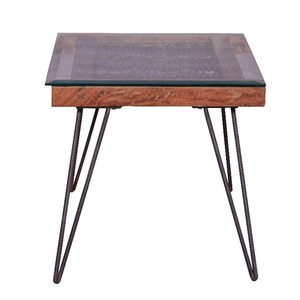 Alyssa Table d'appoint en bois de manguier avec dessus en verre portable Table basse légère et moderne pour meubles de maison décoratifs - Product Image 1