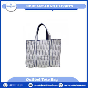 กระเป๋าผ้าบุนวมผ้าฝ้ายนุ่มใช้ซ้ำได้กระเป๋าโท้ทพิมพ์ลายบล็อกมือสำหรับตอนเย็น - Product Image 6