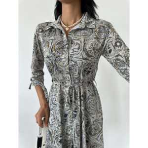 Vestido de Chifón con Botones y Patrón de Chal, Detalle de Encaje, Cintura Natural y Cuello Camisero - Product Image 4