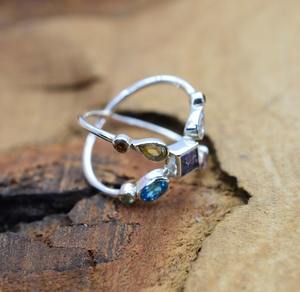 925 Sterling <b>Silver</b> Multi Stone Gemstone <b>Ring</b> Jewelry Handmade <b>Silver</b> <b>Boho</b> Style <b>Ring</b> Jewelry For Women Wedding Gift For Wife - Product Image 4