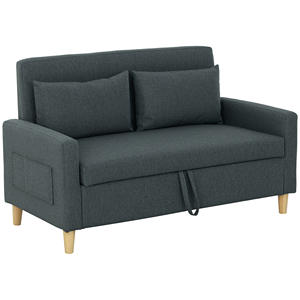 HOMCOM Sofá de 2 Plazas con Espacio de Almacenamiento y Cojines, en Tela de Lino y Efecto Madera, 135x72x84 cm, Gris Carbón - Product Image 1