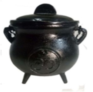 CALDERO DE HIERRO FUNDIDO CON TAPA Quemador de incienso y quemador de carbón Caldero de hierro con mango en acabado negro - Product Image 5