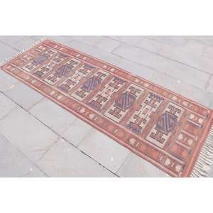Alfombra Turca Vintage de 2.6x7.8 pies (80x239 cm), Alfombra de Lana Roja Kilim - Product Image 2