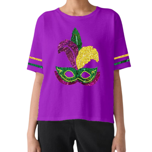Vente chaude 100% coton personnalisé Mardi Gras t-shirt pour les femmes Boxy Fit T-shirts Sequin travail manuel tendance t-shirts - Product Image 2