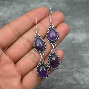 Amethyst Earrings 925 Sterling Silver Handmade Gemstone Earrings Jewelry <b>Gift</b> For Her Mother Elegant Amethyst Jewelry - Product Image 3