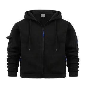 Sudadera con Capucha y Cremallera para Hombre, Diseño Multibolsillos, Color Sólido, Mezcla de Poliéster/Algodón, para Uso Diario en Invierno y Actividades al Aire Libre - Product Image 1