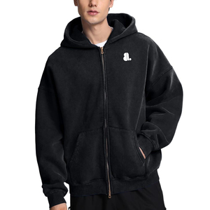Sweat à capuche zippé uni délavé à l'acide pour homme, coupe classique, polaire 100% coton, respirant, séchage rapide, service OEM - Product Image 1