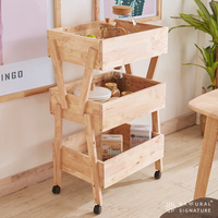 Chariot de rangement mobile pour cuisine ou commerce de détail, en bois de caoutchouc massif, robuste et pratique, exportation de meubles de Malaisie