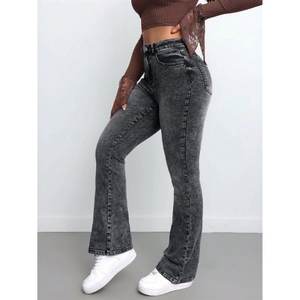Jeans de mezclilla retro para mujer, de cintura alta, estilo acampanado, color gris, pantalones de pierna ancha, tela ecológica, moda casual, tallas 26 a 40 - Product Image 3