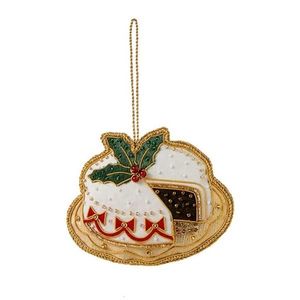 Beautiful cake design <b>gold</b> and white coloured seed beaded embroidery keychain and keyring and bag accessories from India - Product Image 1