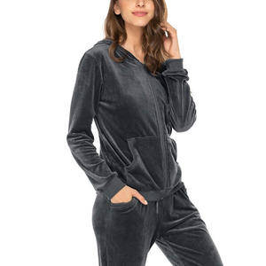 Traje de Jogger deportivo de peso pesado con logotipo personalizado OEM para mujer, sudaderas con capucha y cremallera completa, pantalones de chándal, conjuntos informales de talla grande para mujer con estampado sólido - Product Image 2