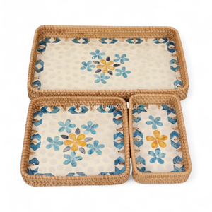 Bandeja de Servicio Moderna de Ratán Natural con Madreperla para Servir Aperitivos, Bebidas y Uso Diario en la Mesa de Comedor - Product Image 1