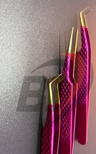 แหนบปลายแหลมสำหรับต่อขนตาปลอมสีชมพูแบบมืออาชีพ - Product Image 4