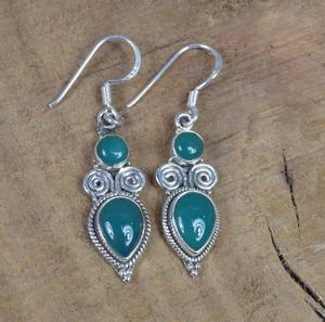 Green <b>Onyx</b> Sterling Silver Hook <b>Earrings</b> Handmade Elegant Gemstone Jewelry Gift For Women - Product Image 1