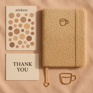 LABON tazza di caffè ricamo Boucle diario marrone peluche pile taccuino con fascia elastica e tazza d'oro segnalibro - Product Image 4