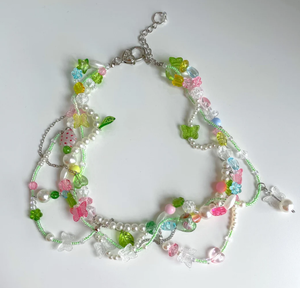 Vert Floral Y2k Collier De Perles Fairycore Esthétique Bijoux Fleurs Papillons Perles Feuilles Perles Mignon Pastel Coloré - Product Image 1