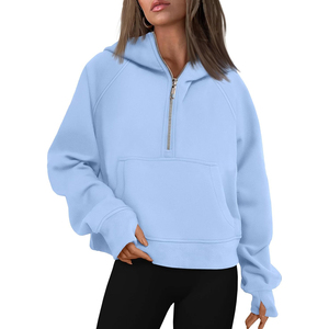 2025 nueva primavera Otoño Invierno Mujer con capucha media cremallera suéter de punto Sudadera con capucha bordado 100% algodón - Product Image 1