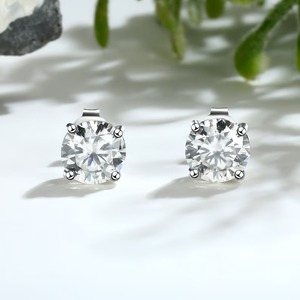 925 Sterling Silver Moissanite Diamond <b>Earring</b> Round Diamond Solitaire Stud Push Back VVS1 Moissanite <b>Earring</b> - Product Image 1